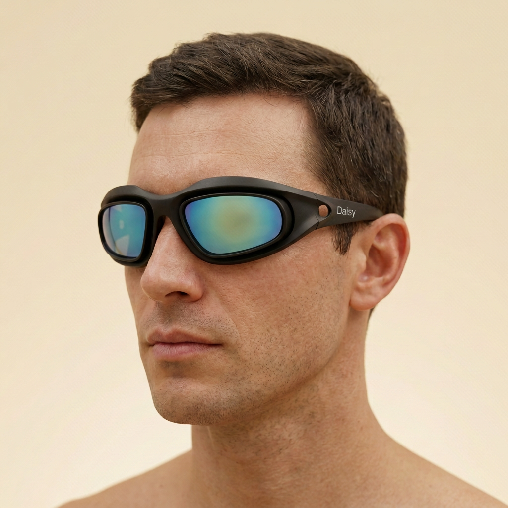 Ember — Matte Black / Blue Mirror, side view